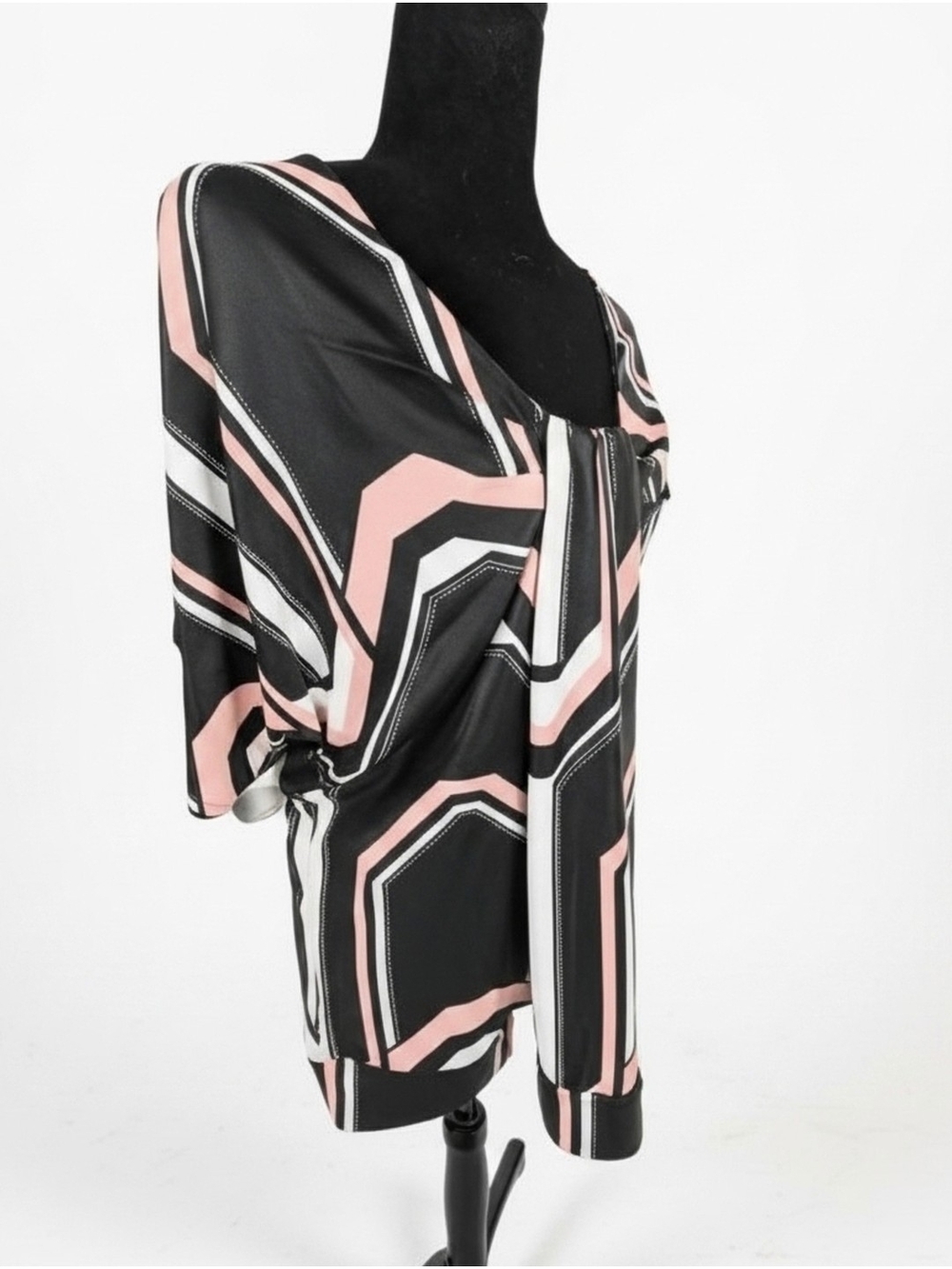New York & Company Black And Pink Stretch Cold Shoulder Blouse Sz XL (A84)